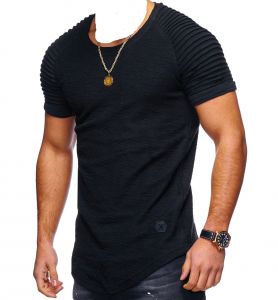 Молодежная футболка мужская удлиненная - черная купить оптом и в розницу