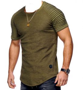 Молодежная футболка мужская удлиненная - хаки купить оптом и в розницу
